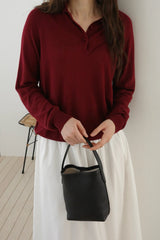Silk Wool Collar Button Knit