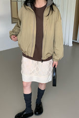 Reversible Stand Collar Jacket in Beige, women's reversible stand collar jacket
