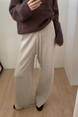Delight Knit Pants in Beige, women's knit wide leg banding pants