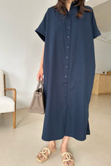 Cuff Sleeve Long Shirt Dress