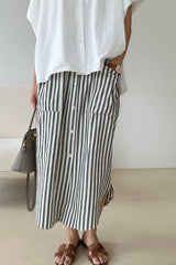 Stripe Pocket Button Skirt