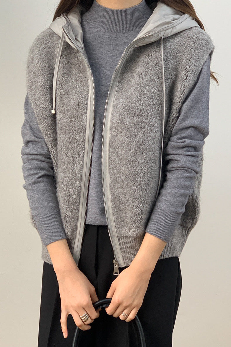 Boucle Hood Zip-Up Vest