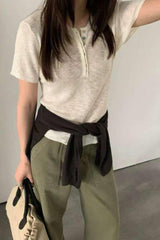 Placket Ribbed Knit Tee
