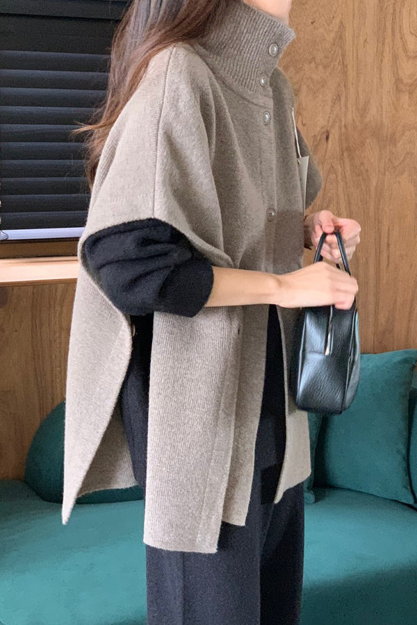Elegant Cowl Neck Wool Poncho