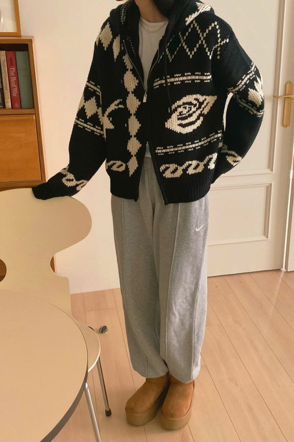 Jacquard Hoodie Cardigan