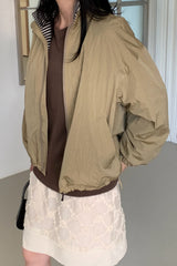Reversible Stand Collar Jacket in Beige, women's reversible stand collar jacket