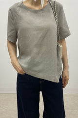 Asymmetric Hem Linen Blouse