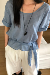 Gingham Side Tie Blouse