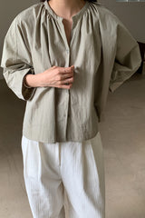 Shirred Neck Volume Sleeve Blouse