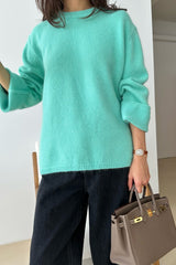 Soft Round Sweater in mint, women's wool angora round neck sweater