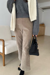 Jen Span Pants in Khaki Grey, stretch corduroy bootcut pants