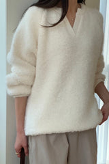 Warm Boucle Split-Neck Sweater