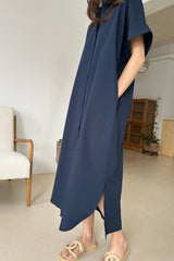 Cuff Sleeve Long Shirt Dress