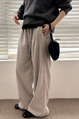 Corduroy Banding Pants in Beige Grey, women's wide leg corduroy pants
