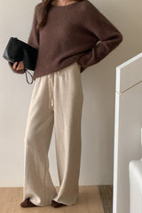 Delight Knit Pants in Beige, women's knit wide leg banding pants