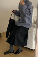 Flora Wool Turtleneck in Blue, women's wool turtleneck sweater