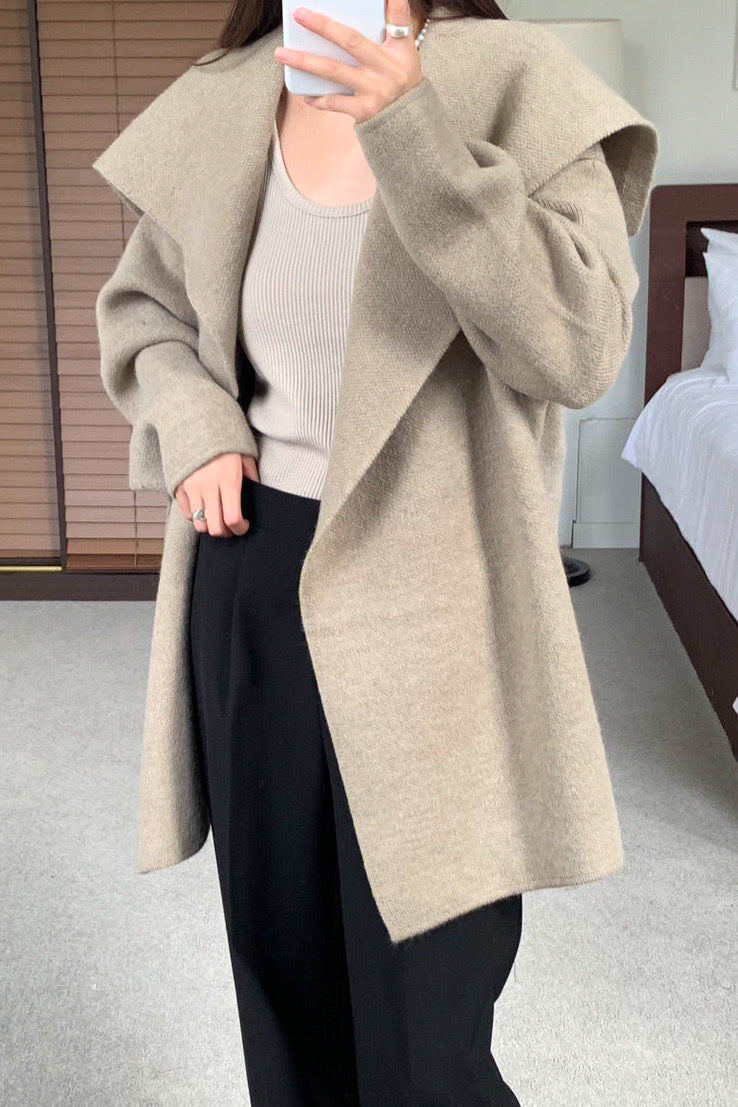 Wide Shawl Collar Knit Coat (separate belt included)