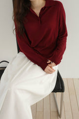 Silk Wool Collar Button Knit
