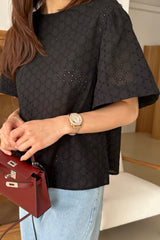 Eyelet Flutter Blouse