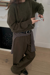Cashmere Round Sweater in Khaki, cashmere wool silk crewneck sweater
