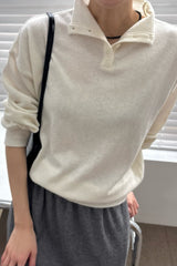 Way Turtleneck Knit in Ivory, two-way wool mock neck sweater