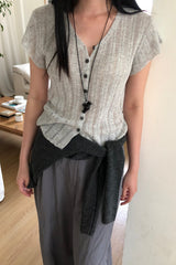 Pointelle Button Knit Top