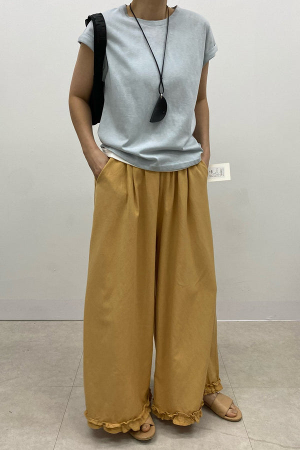 Linen Frill Wide Pants