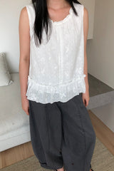 Ruffle Trim Embroidered Blouse