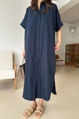 Cuff Sleeve Long Shirt Dress