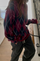 Dia Brush Sweater in Red, brushed alpaca argyle sweater