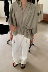 Shirred Neck Volume Sleeve Blouse