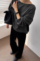 Assome Knit in charcoal, women's loose boat neck knit sweater