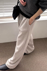 Corduroy Banding Pants in Beige Grey, women's wide leg corduroy pants