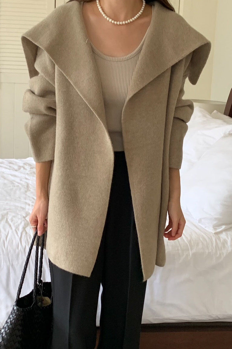Wide Shawl Collar Knit Coat (separate belt included)