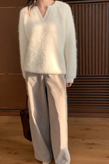 Warm Boucle Split-Neck Sweater