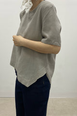 Asymmetric Hem Linen Blouse