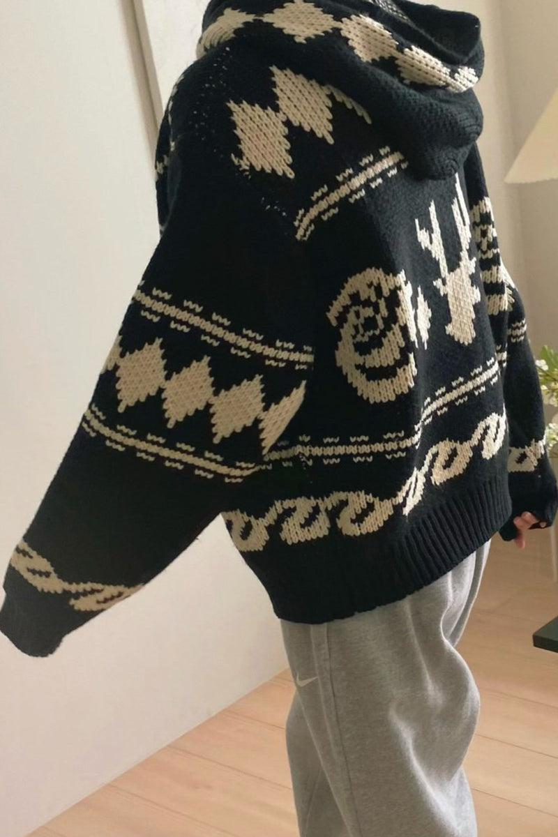 Jacquard Hoodie Cardigan