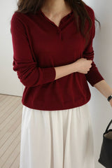 Silk Wool Collar Button Knit