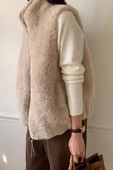 Boucle Vest Jacket in Beige, women's boucle zip vest jacket