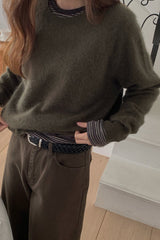 Cashmere Round Sweater in Khaki, cashmere wool silk crewneck sweater