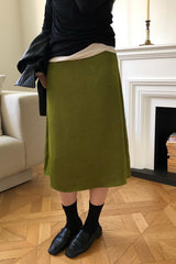 Blanc Midi Skirt in Olive, women's lined midi skirt