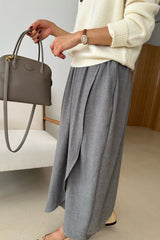 Twill Tulip Banding Skirt in grey, women's twill wrap long skirt