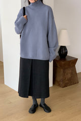 Flora Wool Turtleneck in Blue, women's wool turtleneck sweater