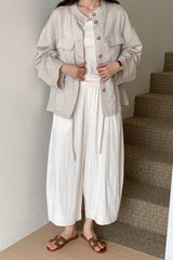 Pocket Linen Shirring Jacket