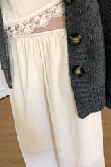Rosel Midi Skirt in Ivory, velvet lace hem midi skirt
