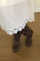 Rosel Midi Skirt in Ivory, velvet lace hem midi skirt