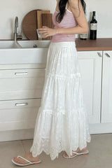 Tiered Eyelet Maxi Skirt