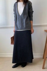 Cashmere Double Knit in Grey, women's cashmere blend V neck sweater