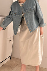 Collarless  Denim Jacket
