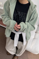 Fleece Hoodie Zip Up in mint, women's cropped fleece zip up hoodie